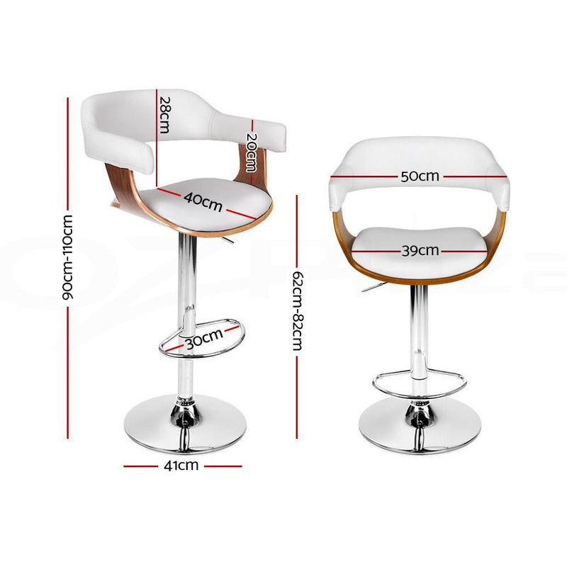 Set of 2 Wooden PU Leather Bar Stool - White and Chrome - Rivercity House & Home Co. (ABN 18 642 972 209) - Affordable Modern Furniture Australia