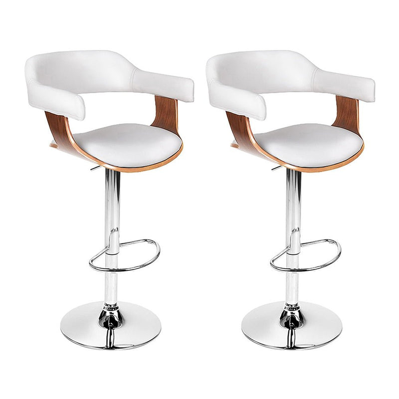 Set of 2 Wooden PU Leather Bar Stool - White and Chrome - Rivercity House & Home Co. (ABN 18 642 972 209) - Affordable Modern Furniture Australia