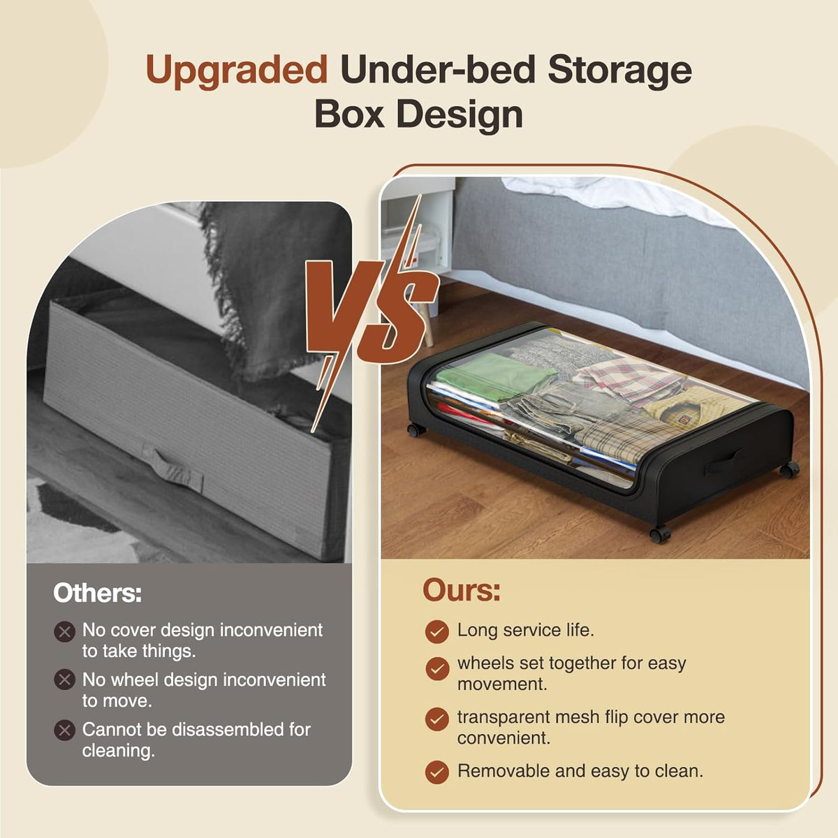 Set of 2 XXL Under Bed Rolling Storage Containers 50L Capacity with Wheels - Home & Garden > Storage > Clothing & Wardrobe Storage - Rivercity House & Home Co. (ABN 18 642 972 209) - Affordable Modern Furniture Australia