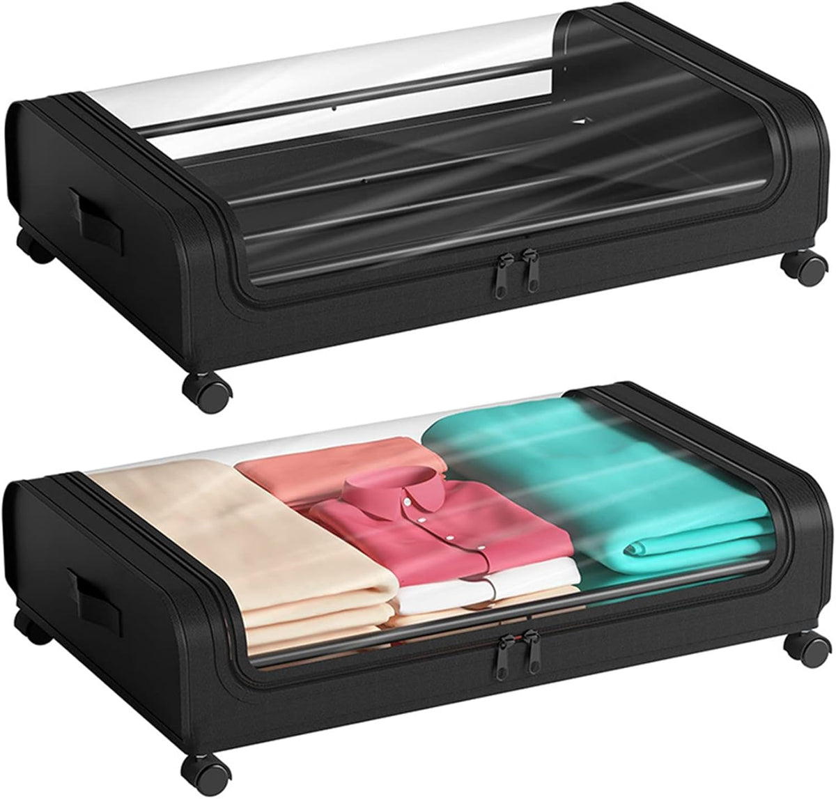 Set of 2 XXL Under Bed Rolling Storage Containers 50L Capacity with Wheels - Home & Garden > Storage > Clothing & Wardrobe Storage - Rivercity House & Home Co. (ABN 18 642 972 209) - Affordable Modern Furniture Australia