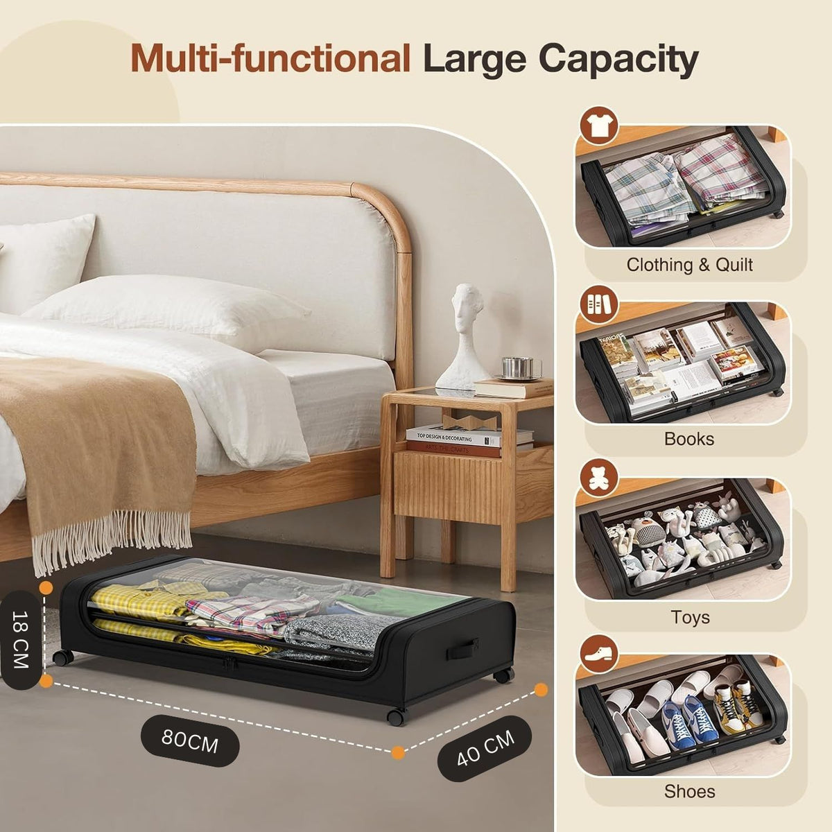 Set of 2 XXL Under Bed Rolling Storage Containers 50L Capacity with Wheels - Home & Garden > Storage > Clothing & Wardrobe Storage - Rivercity House & Home Co. (ABN 18 642 972 209) - Affordable Modern Furniture Australia