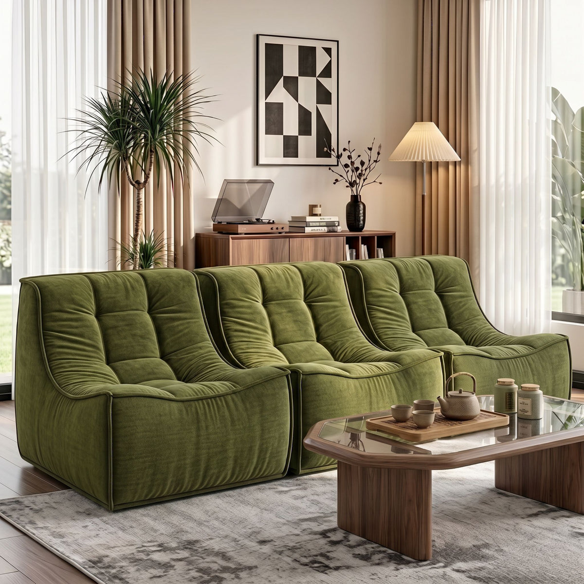 Set of 3 Modular Boneless Sofa Couches No Assembly - Green - Furniture > Sofas > Sofas & Sofa Beds - Rivercity House & Home Co. (ABN 18 642 972 209) - Affordable Modern Furniture Australia