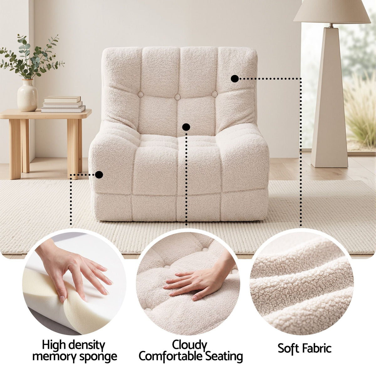 Set of 3 Modular Boneless Sofa Couches No Assembly - White - Furniture > Sofas > Sofas & Sofa Beds - Rivercity House & Home Co. (ABN 18 642 972 209) - Affordable Modern Furniture Australia