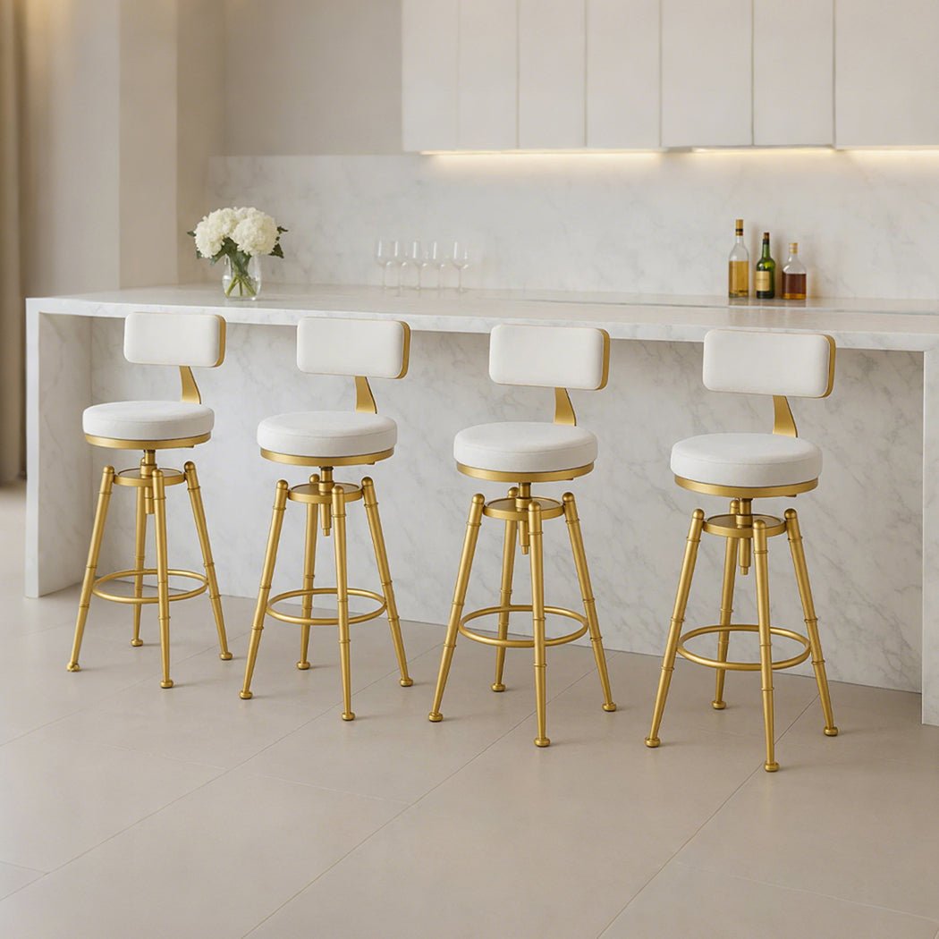 Set of 4 Adjustable Swivel Kitchen Bar Stools with Footrest - White - Rivercity House & Home Co. (ABN 18 642 972 209) - Affordable Modern Furniture Australia