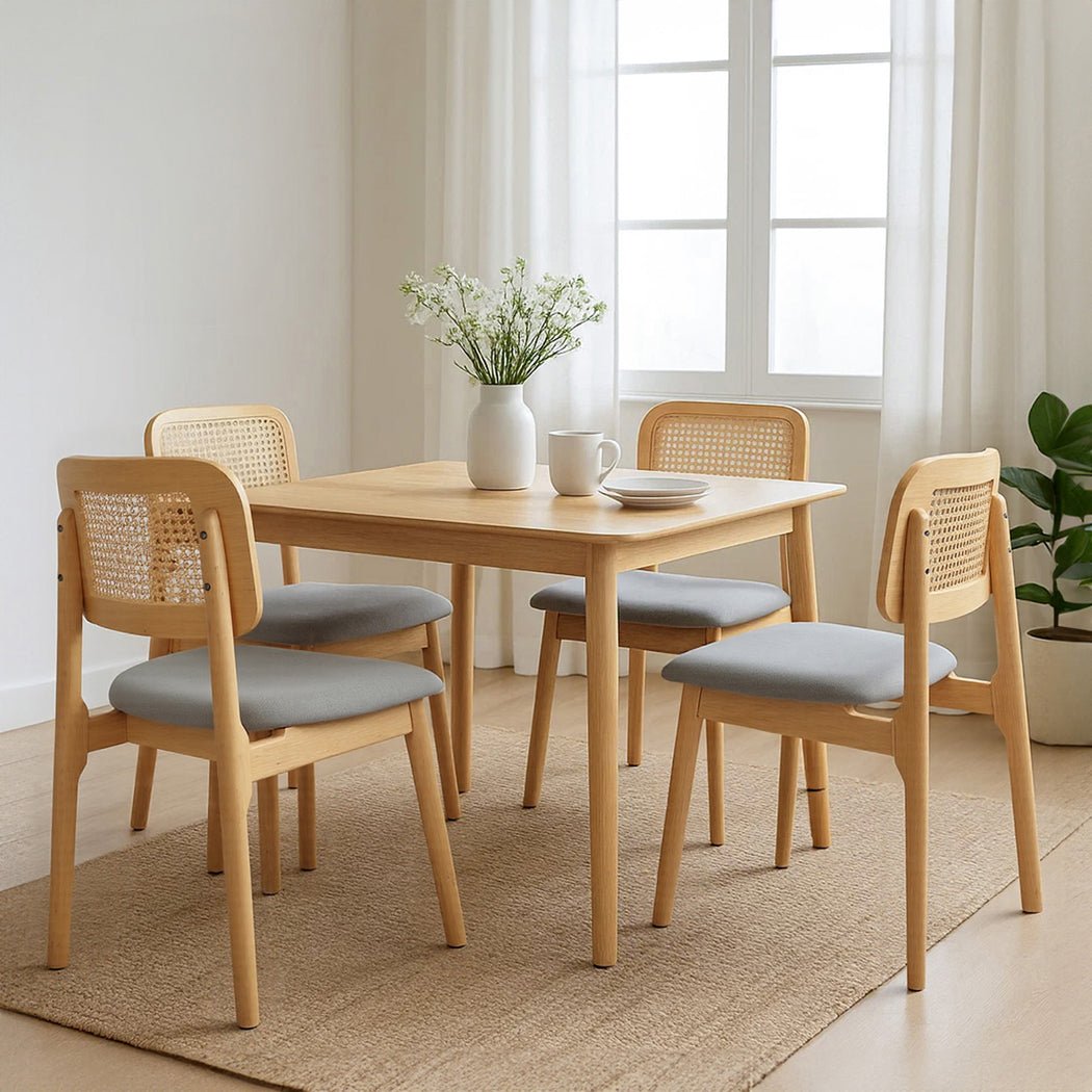 Set of 4 Armless Wood Rattan Dining Chairs - Natural - Rivercity House & Home Co. (ABN 18 642 972 209) - Affordable Modern Furniture Australia