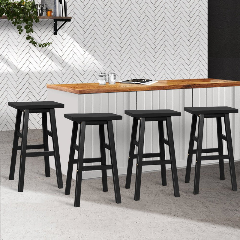 Set of 4 Beech Wood Bar Stools - Black - Rivercity House & Home Co. (ABN 18 642 972 209) - Affordable Modern Furniture Australia