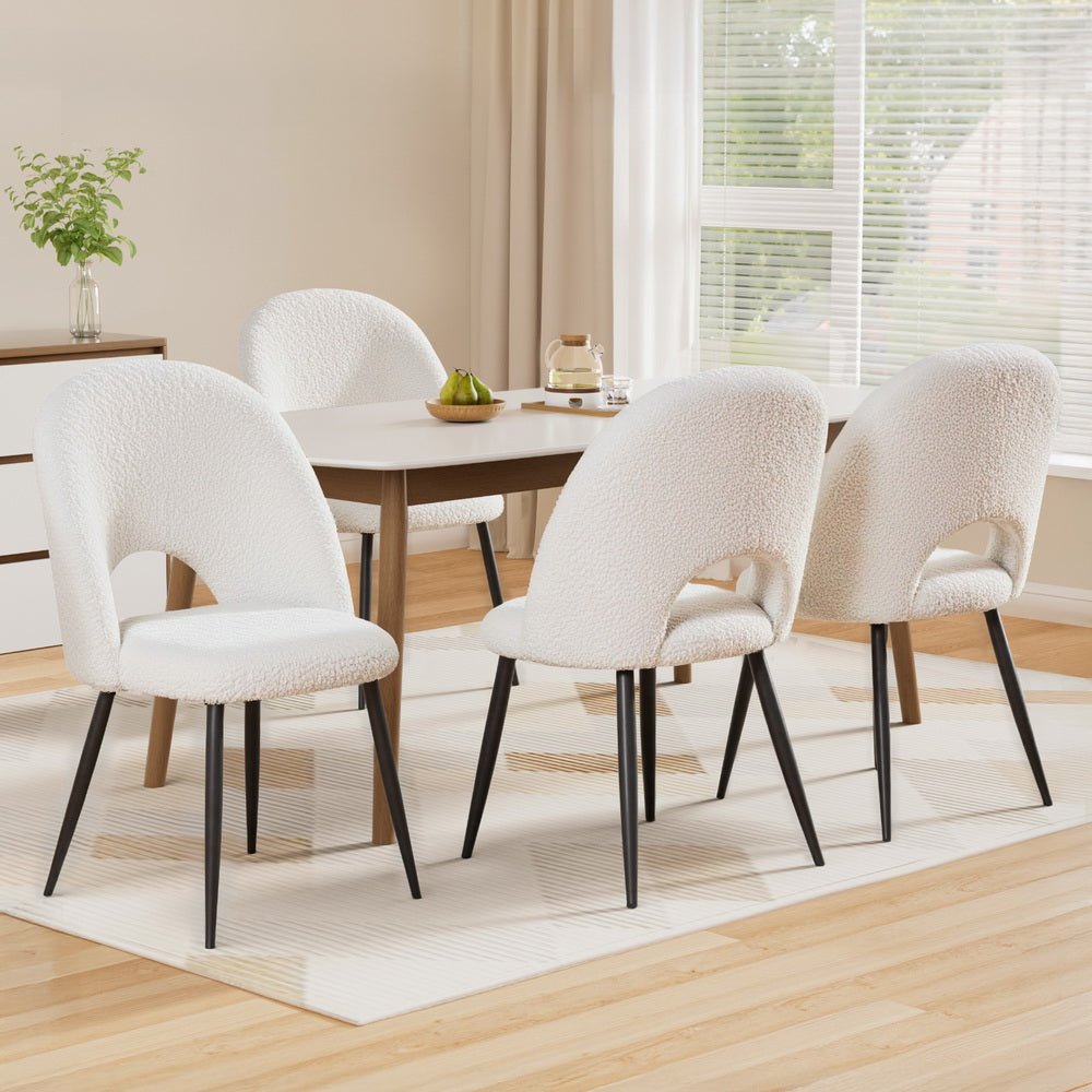 Set of 4 Dining Chair Boucle Sherpa - Furniture > Dining > Kitchen & Dining Chairs - Rivercity House & Home Co. (ABN 18 642 972 209) - Affordable Modern Furniture Australia