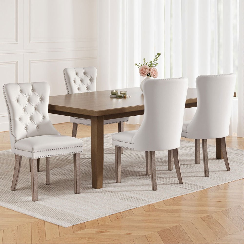 Set of 4 Dining Chairs Beige Velvet - Furniture > Dining > Kitchen & Dining Chairs - Rivercity House & Home Co. (ABN 18 642 972 209) - Affordable Modern Furniture Australia