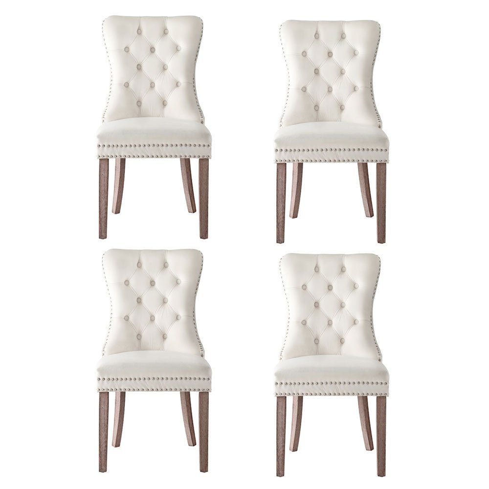 Set of 4 Dining Chairs Beige Velvet - Furniture > Dining > Kitchen & Dining Chairs - Rivercity House & Home Co. (ABN 18 642 972 209) - Affordable Modern Furniture Australia