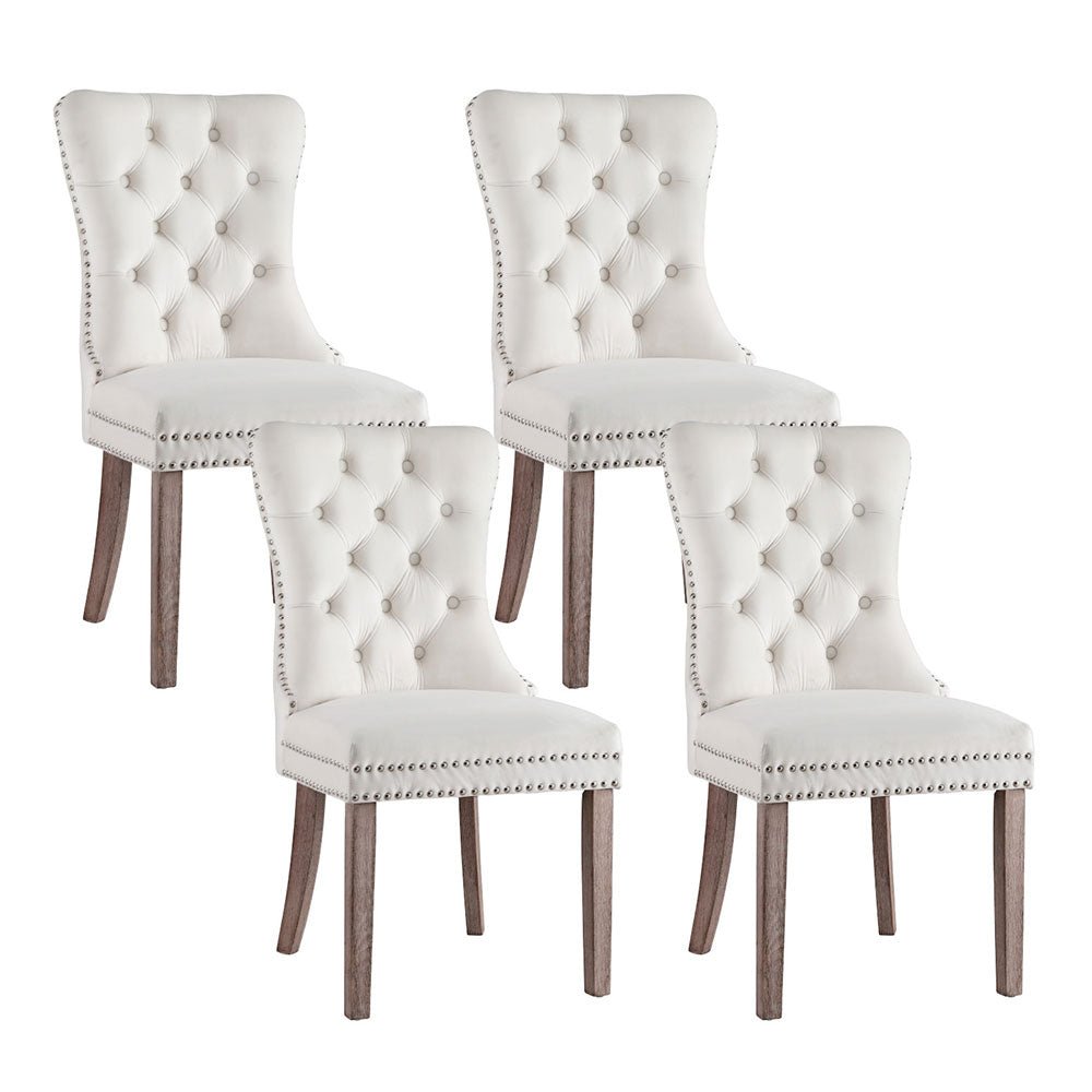 Set of 4 Dining Chairs Beige Velvet - Furniture > Dining > Kitchen & Dining Chairs - Rivercity House & Home Co. (ABN 18 642 972 209) - Affordable Modern Furniture Australia