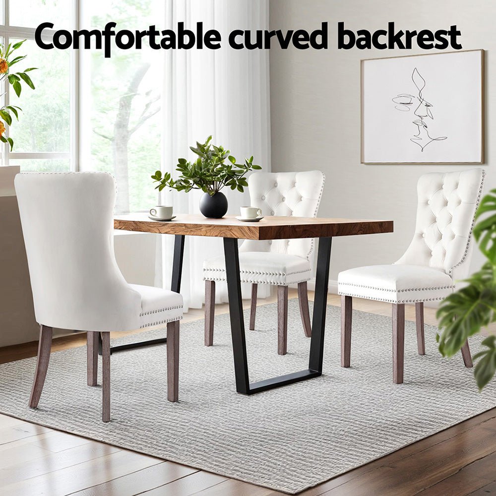 Set of 4 Dining Chairs Beige Velvet - Furniture > Dining > Kitchen & Dining Chairs - Rivercity House & Home Co. (ABN 18 642 972 209) - Affordable Modern Furniture Australia