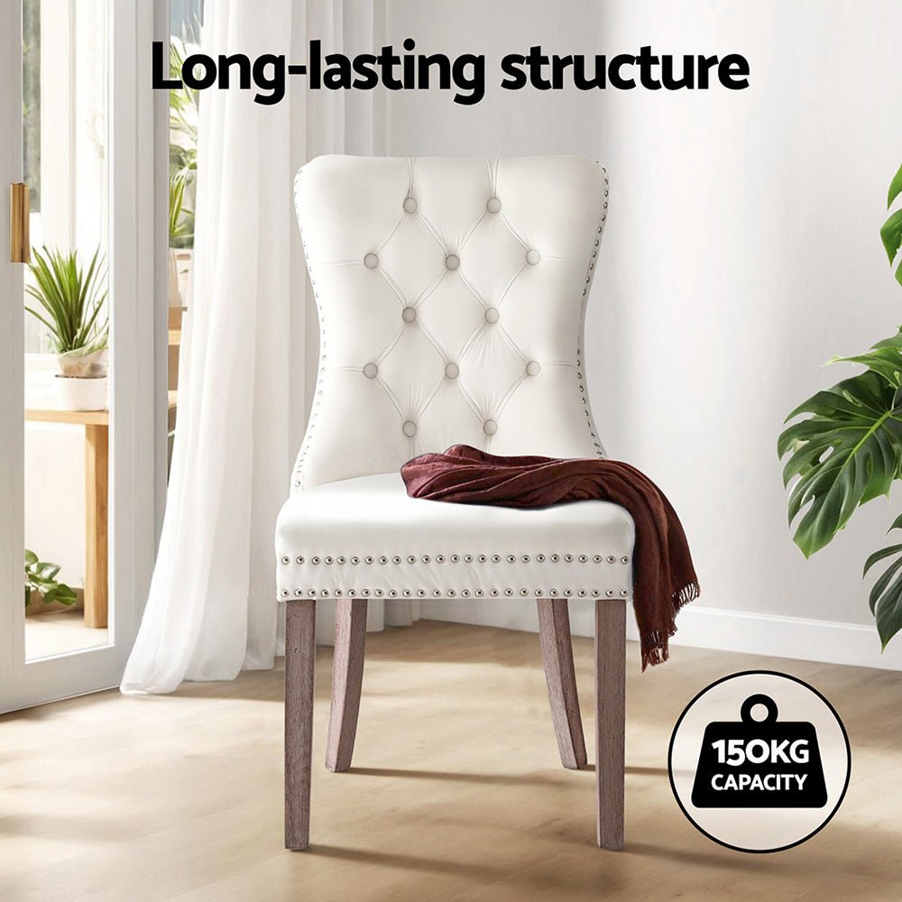 Set of 4 Dining Chairs Beige Velvet - Furniture > Dining > Kitchen & Dining Chairs - Rivercity House & Home Co. (ABN 18 642 972 209) - Affordable Modern Furniture Australia