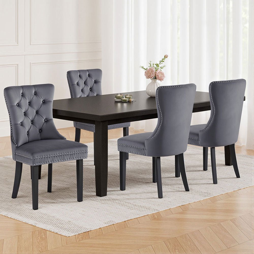 Set of 4 Dining Chairs Grey Velvet - Furniture > Dining > Kitchen & Dining Chairs - Rivercity House & Home Co. (ABN 18 642 972 209) - Affordable Modern Furniture Australia