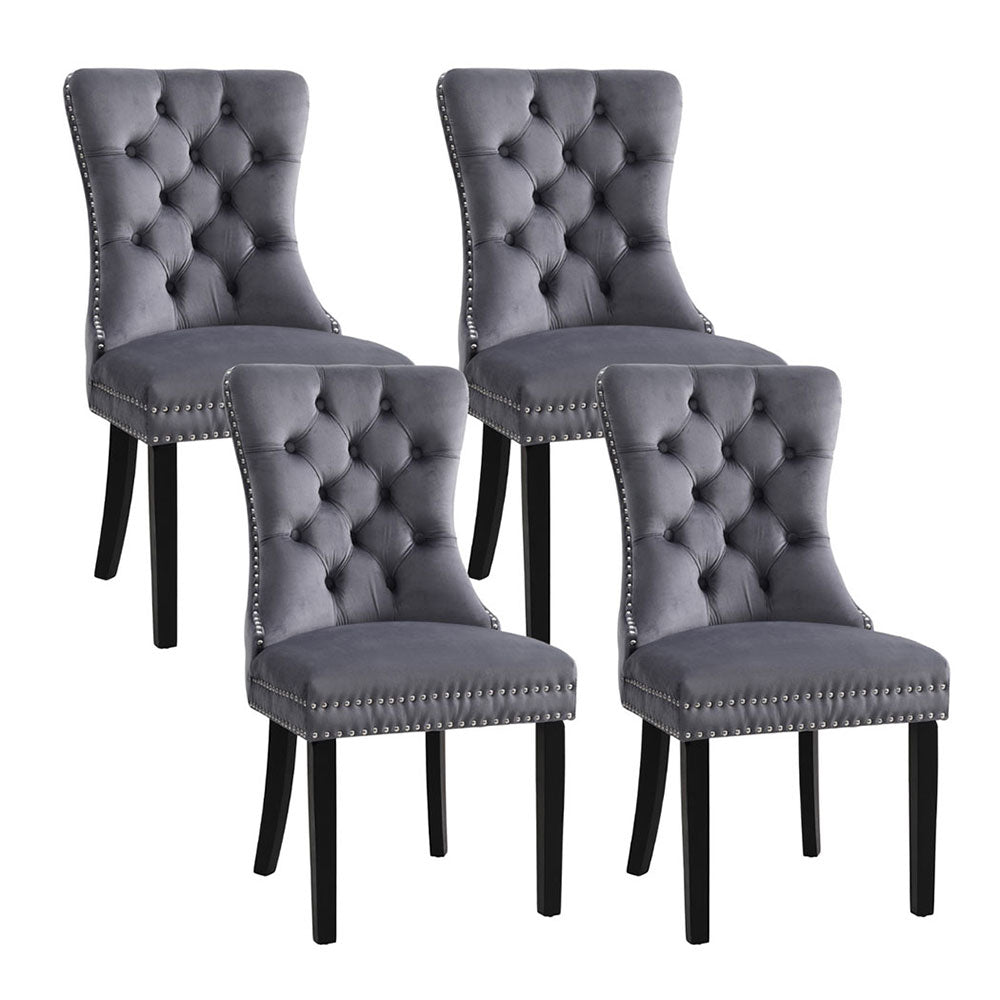 Set of 4 Dining Chairs Grey Velvet - Furniture > Dining > Kitchen & Dining Chairs - Rivercity House & Home Co. (ABN 18 642 972 209) - Affordable Modern Furniture Australia