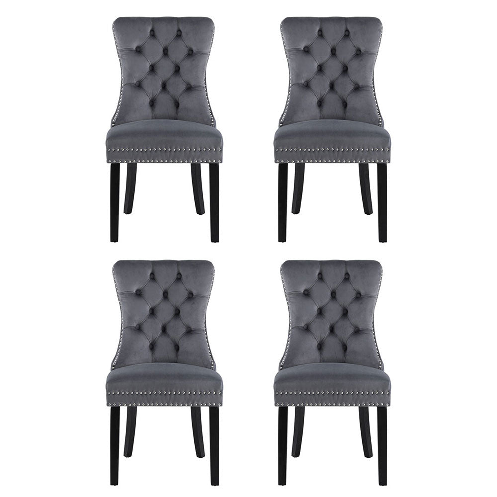 Set of 4 Dining Chairs Grey Velvet - Furniture > Dining > Kitchen & Dining Chairs - Rivercity House & Home Co. (ABN 18 642 972 209) - Affordable Modern Furniture Australia