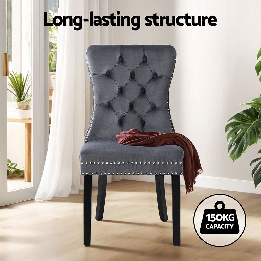 Set of 4 Dining Chairs Grey Velvet - Furniture > Dining > Kitchen & Dining Chairs - Rivercity House & Home Co. (ABN 18 642 972 209) - Affordable Modern Furniture Australia