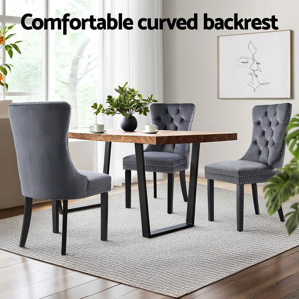 Set of 4 Dining Chairs Grey Velvet - Furniture > Dining > Kitchen & Dining Chairs - Rivercity House & Home Co. (ABN 18 642 972 209) - Affordable Modern Furniture Australia