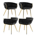 Set of 4 Velvet Dining Armchairs with Steel Legs - Black