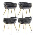 Set of 4 Velvet Dining Armchairs with Steel Legs - Grey