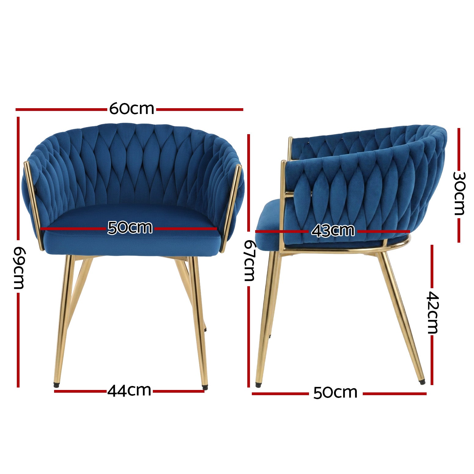 Set of 4 Dining Chairs Velvet Weaving Armchair Blue - Furniture > Dining > Kitchen & Dining Chairs - Rivercity House & Home Co. (ABN 18 642 972 209) - Affordable Modern Furniture Australia