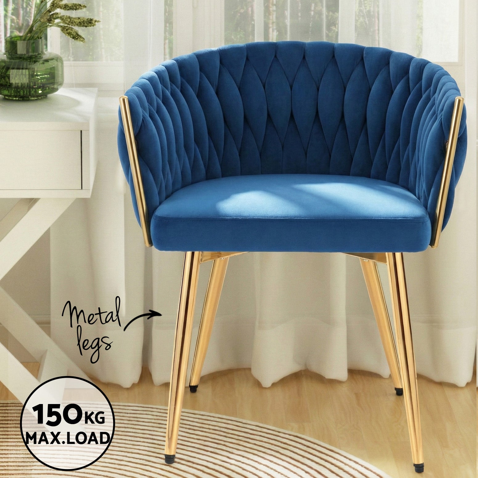 Set of 4 Dining Chairs Velvet Weaving Armchair Blue - Furniture > Dining > Kitchen & Dining Chairs - Rivercity House & Home Co. (ABN 18 642 972 209) - Affordable Modern Furniture Australia