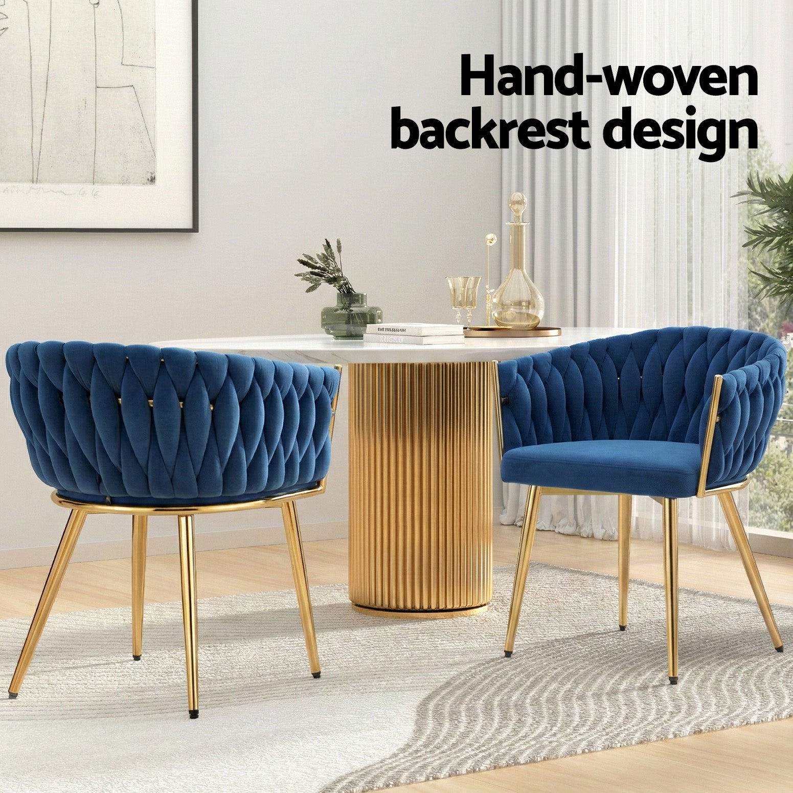 Set of 4 Dining Chairs Velvet Weaving Armchair Blue - Furniture > Dining > Kitchen & Dining Chairs - Rivercity House & Home Co. (ABN 18 642 972 209) - Affordable Modern Furniture Australia