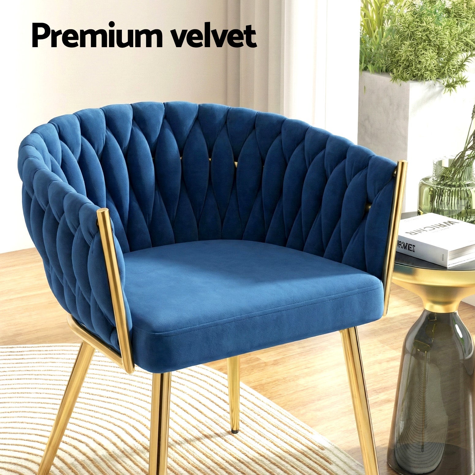 Set of 4 Dining Chairs Velvet Weaving Armchair Blue - Furniture > Dining > Kitchen & Dining Chairs - Rivercity House & Home Co. (ABN 18 642 972 209) - Affordable Modern Furniture Australia