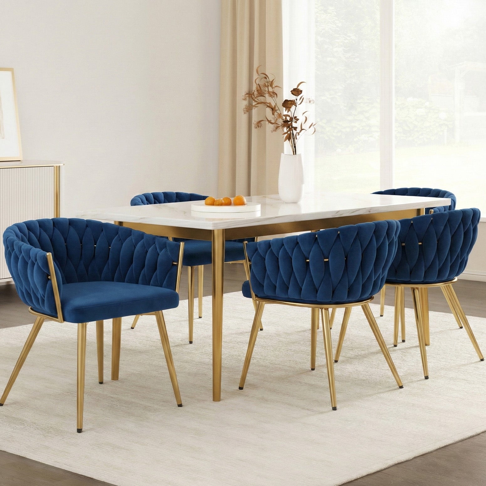 Set of 4 Dining Chairs Velvet Weaving Armchair Blue - Furniture > Dining > Kitchen & Dining Chairs - Rivercity House & Home Co. (ABN 18 642 972 209) - Affordable Modern Furniture Australia