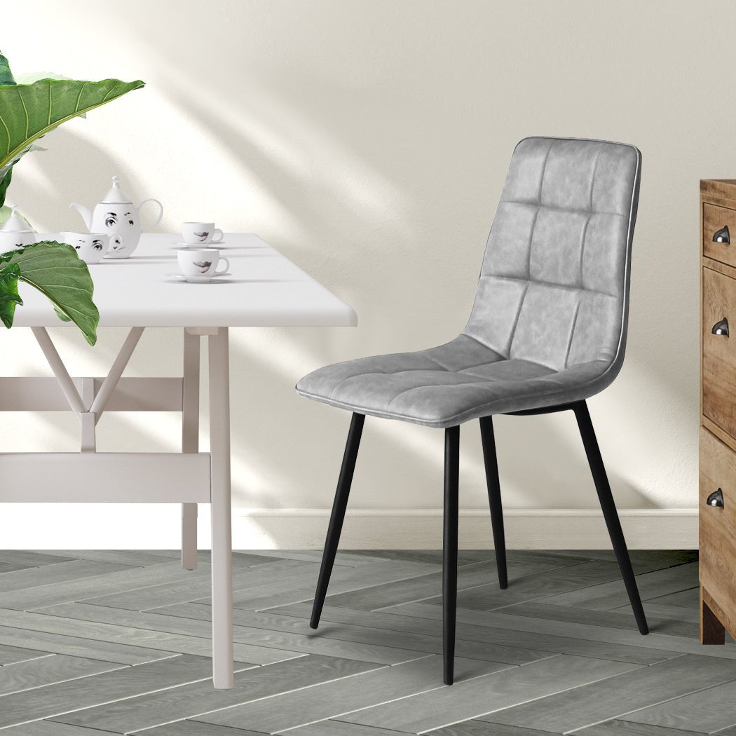 Set of 4 Dining Chairs with Grey Faux Leather Upholstery - Grey - Rivercity House & Home Co. (ABN 18 642 972 209) - Affordable Modern Furniture Australia