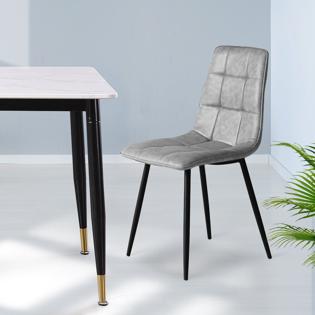 Set of 4 Dining Chairs with Grey Faux Leather Upholstery - Grey - Rivercity House & Home Co. (ABN 18 642 972 209) - Affordable Modern Furniture Australia