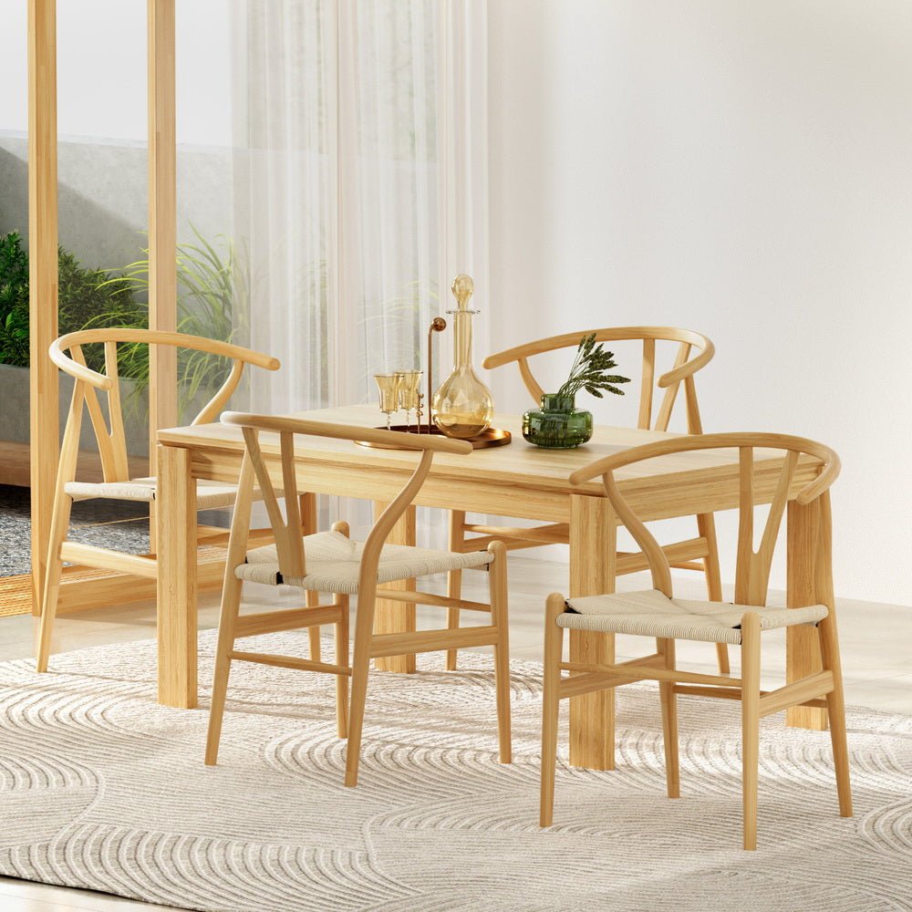Set of 4 Dining Chairs Wooden Rattan Seat Wishbone Back - Furniture > Dining > Kitchen & Dining Chairs - Rivercity House & Home Co. (ABN 18 642 972 209) - Affordable Modern Furniture Australia