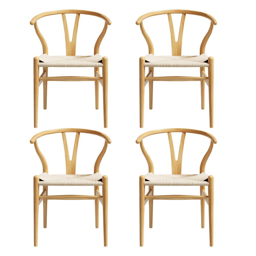 Set of 4 Dining Chairs Wooden Rattan Seat Wishbone Back - Furniture > Dining > Kitchen & Dining Chairs - Rivercity House & Home Co. (ABN 18 642 972 209) - Affordable Modern Furniture Australia