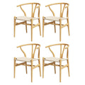Set of 4 Dining Chairs Wooden Rattan Seat Wishbone Back