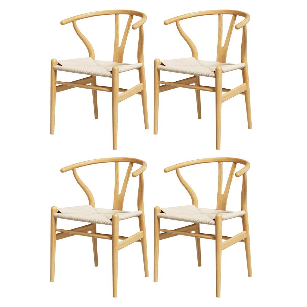 Set of 4 Dining Chairs Wooden Rattan Seat Wishbone Back - Furniture > Dining > Kitchen & Dining Chairs - Rivercity House & Home Co. (ABN 18 642 972 209) - Affordable Modern Furniture Australia