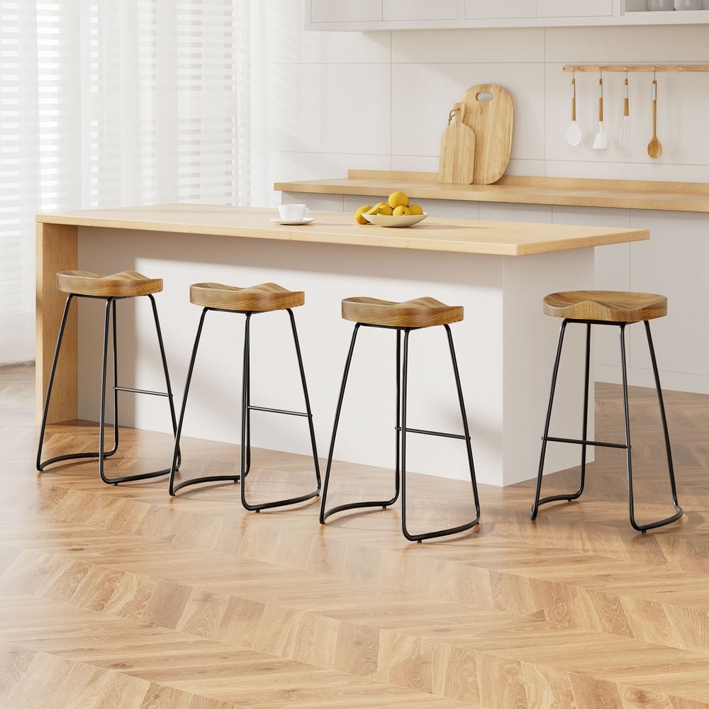 Set of 4 Elm Wood Bar Stools 75cm - Black and Light Natural - Rivercity House & Home Co. (ABN 18 642 972 209) - Affordable Modern Furniture Australia