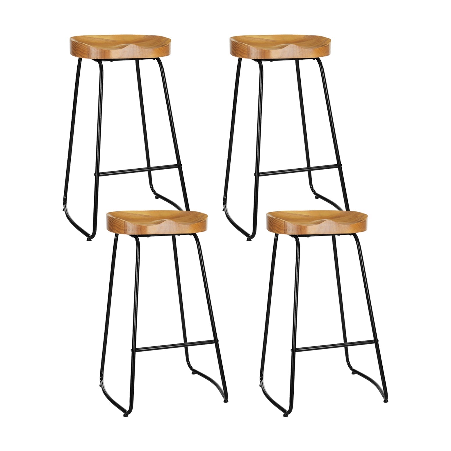 Set of 4 Elm Wood Bar Stools 75cm - Black and Light Natural - Rivercity House & Home Co. (ABN 18 642 972 209) - Affordable Modern Furniture Australia