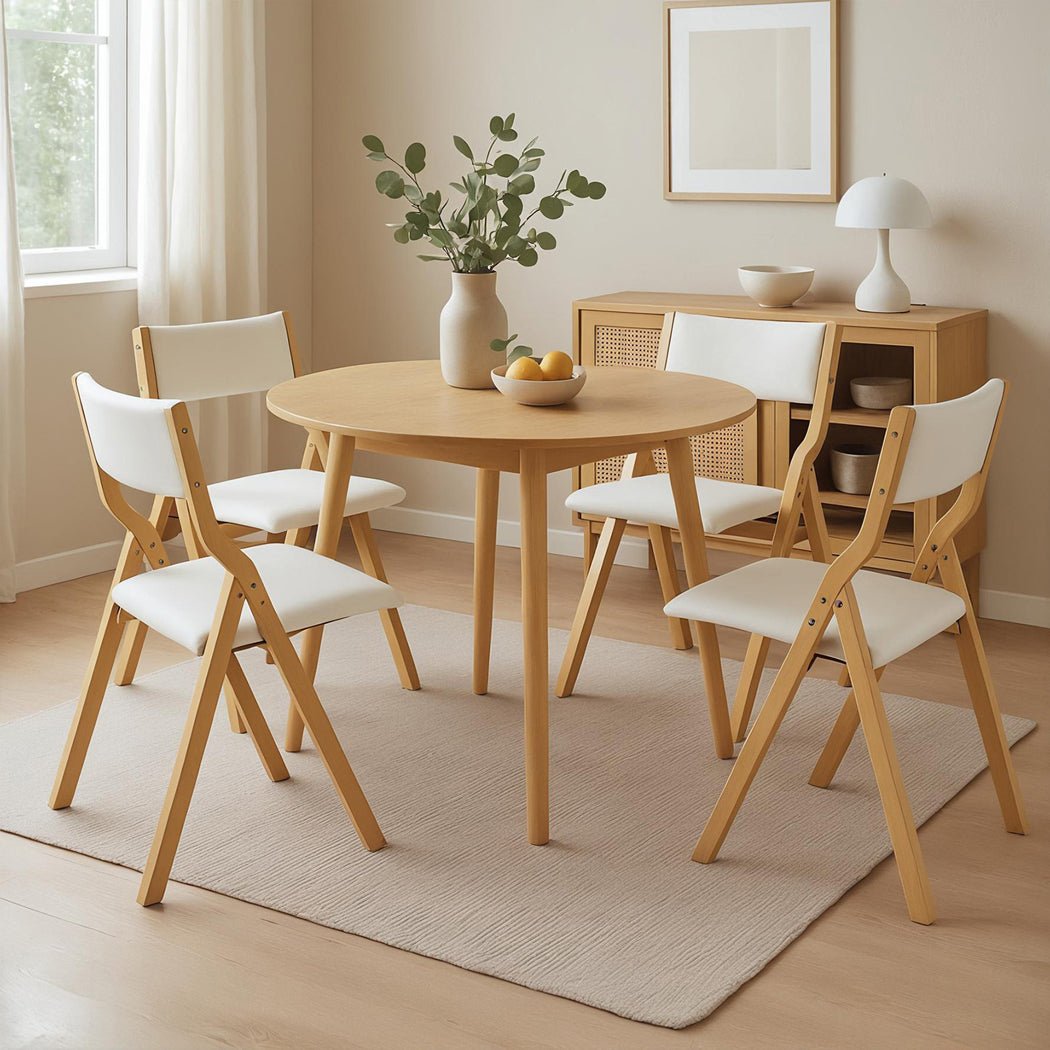 Set of 4 Foldable Dining Chairs with PU Seat - Beige - Rivercity House & Home Co. (ABN 18 642 972 209) - Affordable Modern Furniture Australia