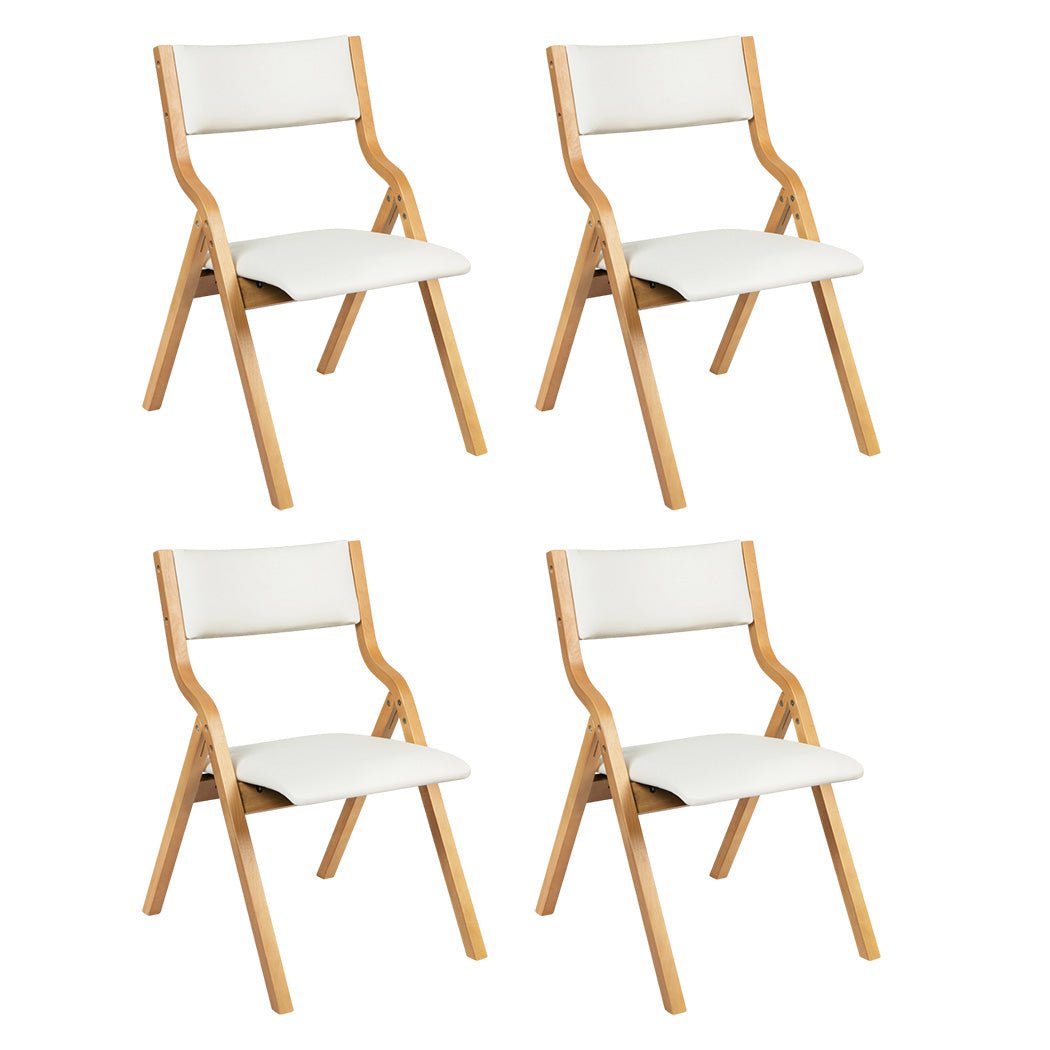 Set of 4 Foldable Dining Chairs with PU Seat - Beige - Rivercity House & Home Co. (ABN 18 642 972 209) - Affordable Modern Furniture Australia