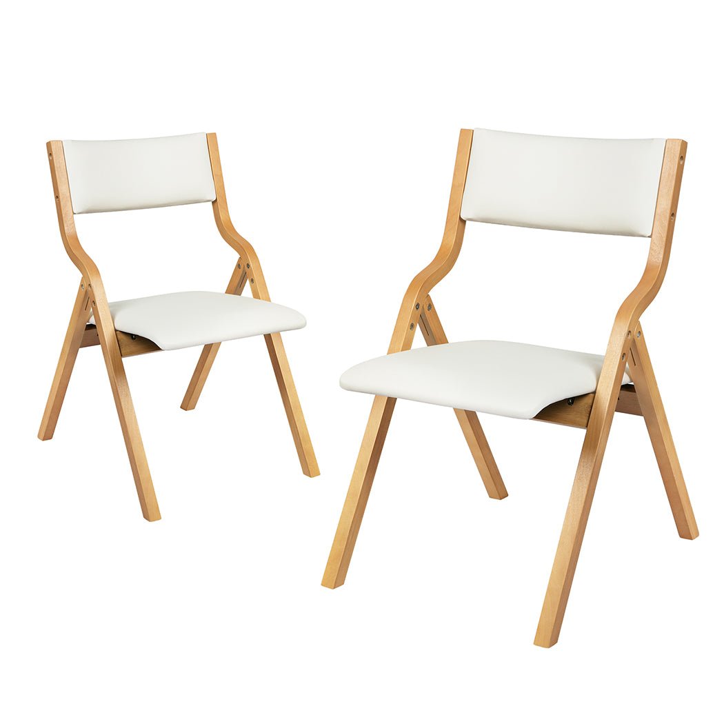 Set of 4 Foldable Dining Chairs with PU Seat - Beige - Rivercity House & Home Co. (ABN 18 642 972 209) - Affordable Modern Furniture Australia