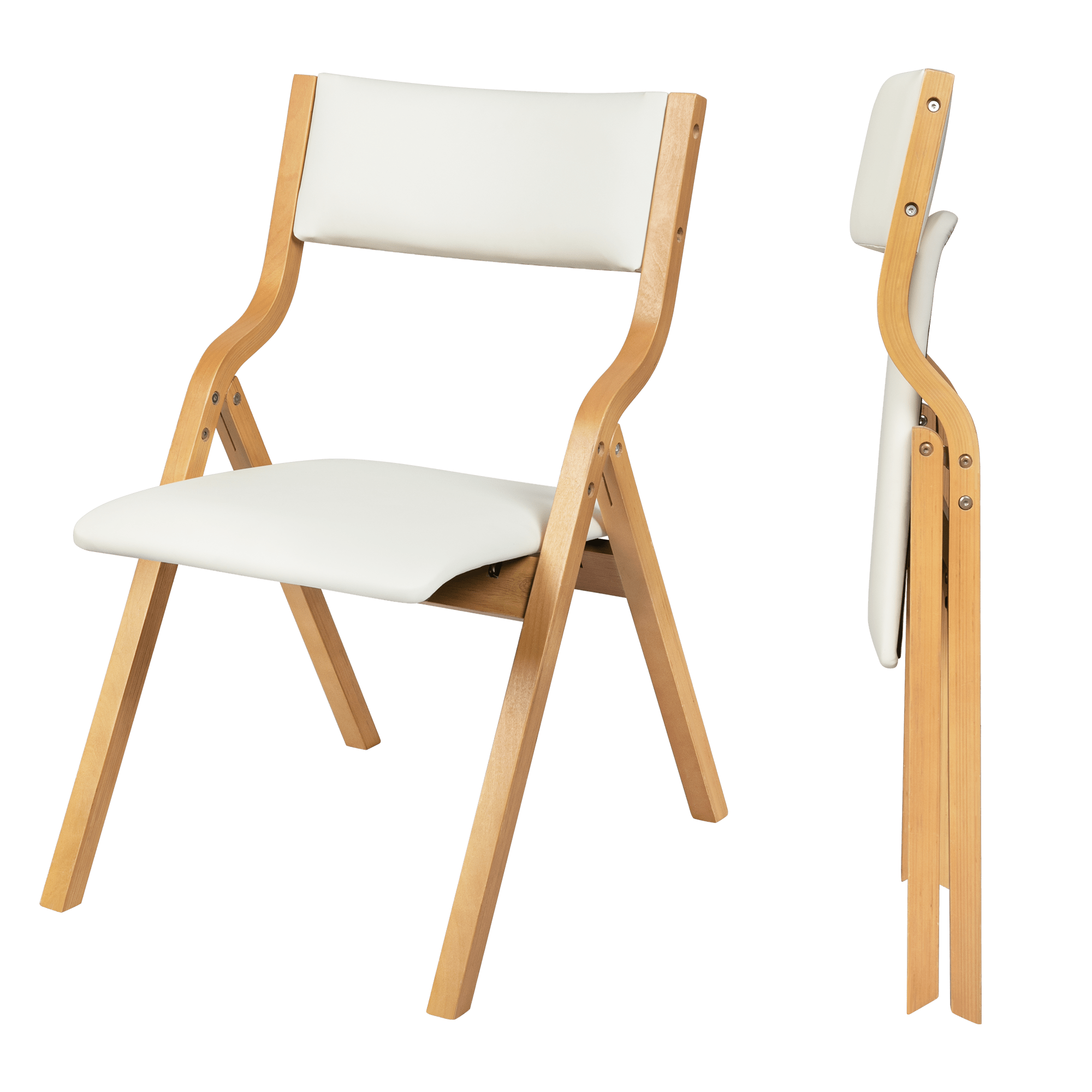 Set of 4 Foldable Dining Chairs with PU Seat - Beige - Rivercity House & Home Co. (ABN 18 642 972 209) - Affordable Modern Furniture Australia