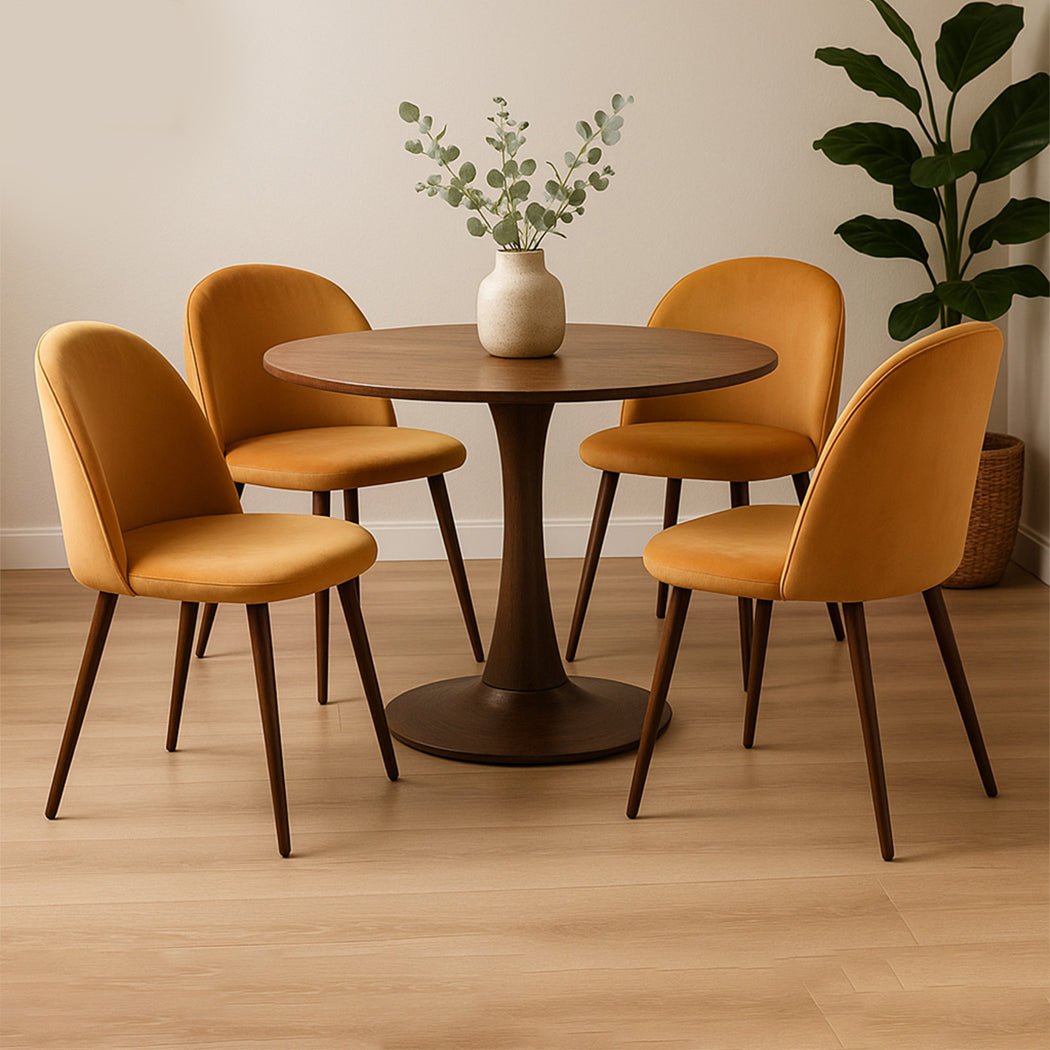 Set of 4 French Provincial Dining Chairs with Velvet Seat - Mustard - Rivercity House & Home Co. (ABN 18 642 972 209) - Affordable Modern Furniture Australia