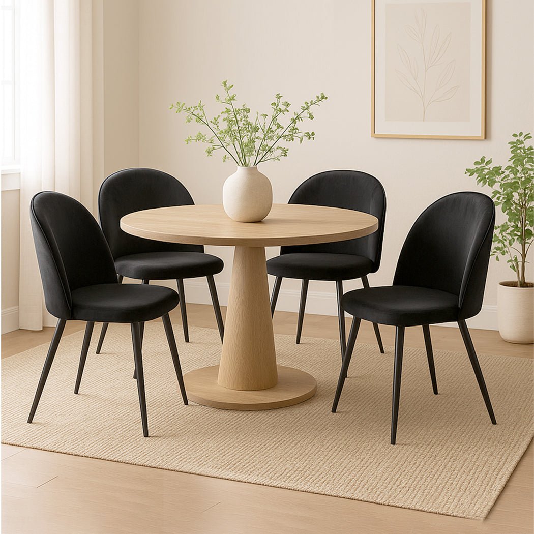 Set of 4 French Provincial Dining Chairs with Velvet Upholstery - Black - Rivercity House & Home Co. (ABN 18 642 972 209) - Affordable Modern Furniture Australia