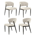 Set of 4 Linen Fabric Upholstered Dining Chairs - Beige