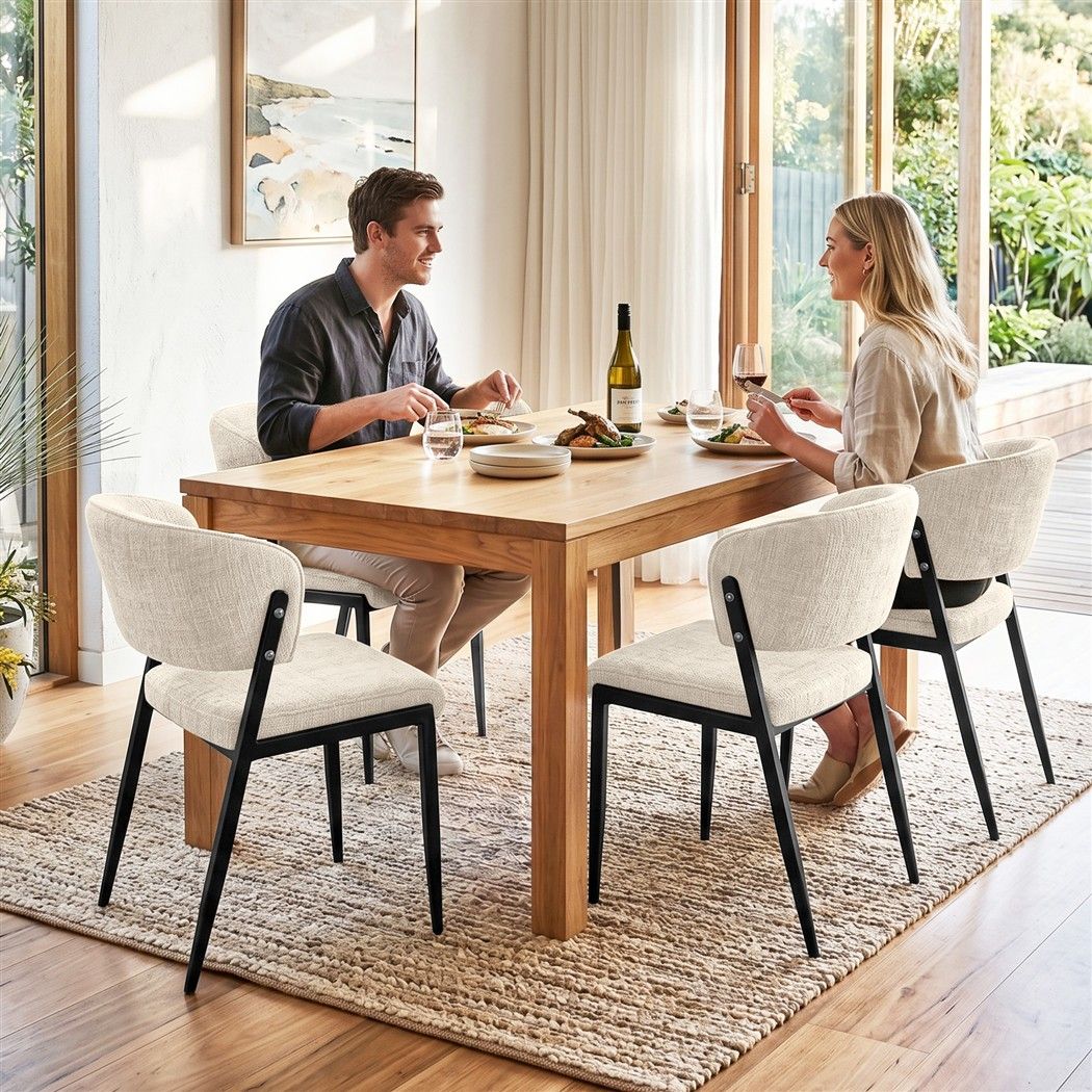 Set of 4 Linen Fabric Upholstered Dining Chairs - Beige - Furniture > Dining > Kitchen & Dining Chairs - Rivercity House & Home Co. (ABN 18 642 972 209) - Affordable Modern Furniture Australia