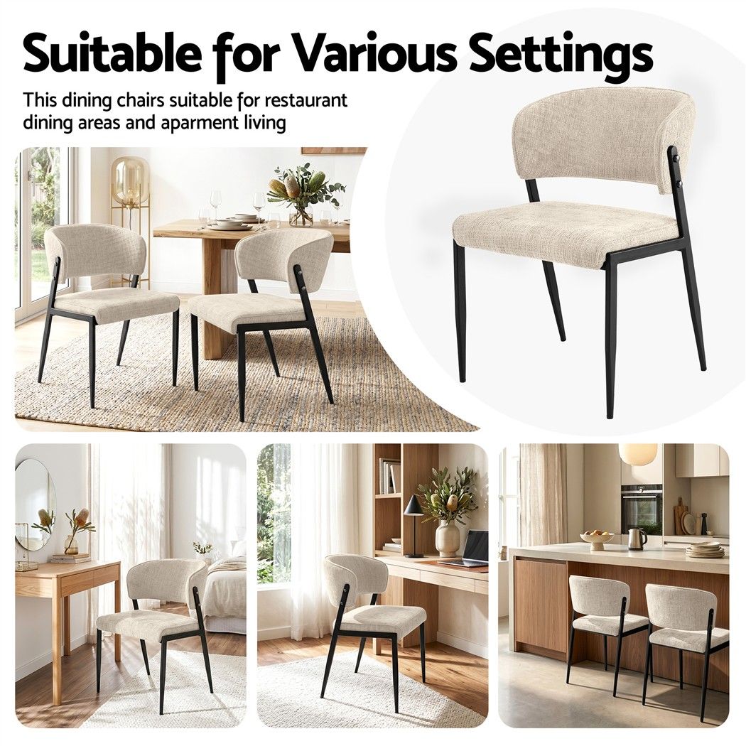 Set of 4 Linen Fabric Upholstered Dining Chairs - Beige - Furniture > Dining > Kitchen & Dining Chairs - Rivercity House & Home Co. (ABN 18 642 972 209) - Affordable Modern Furniture Australia