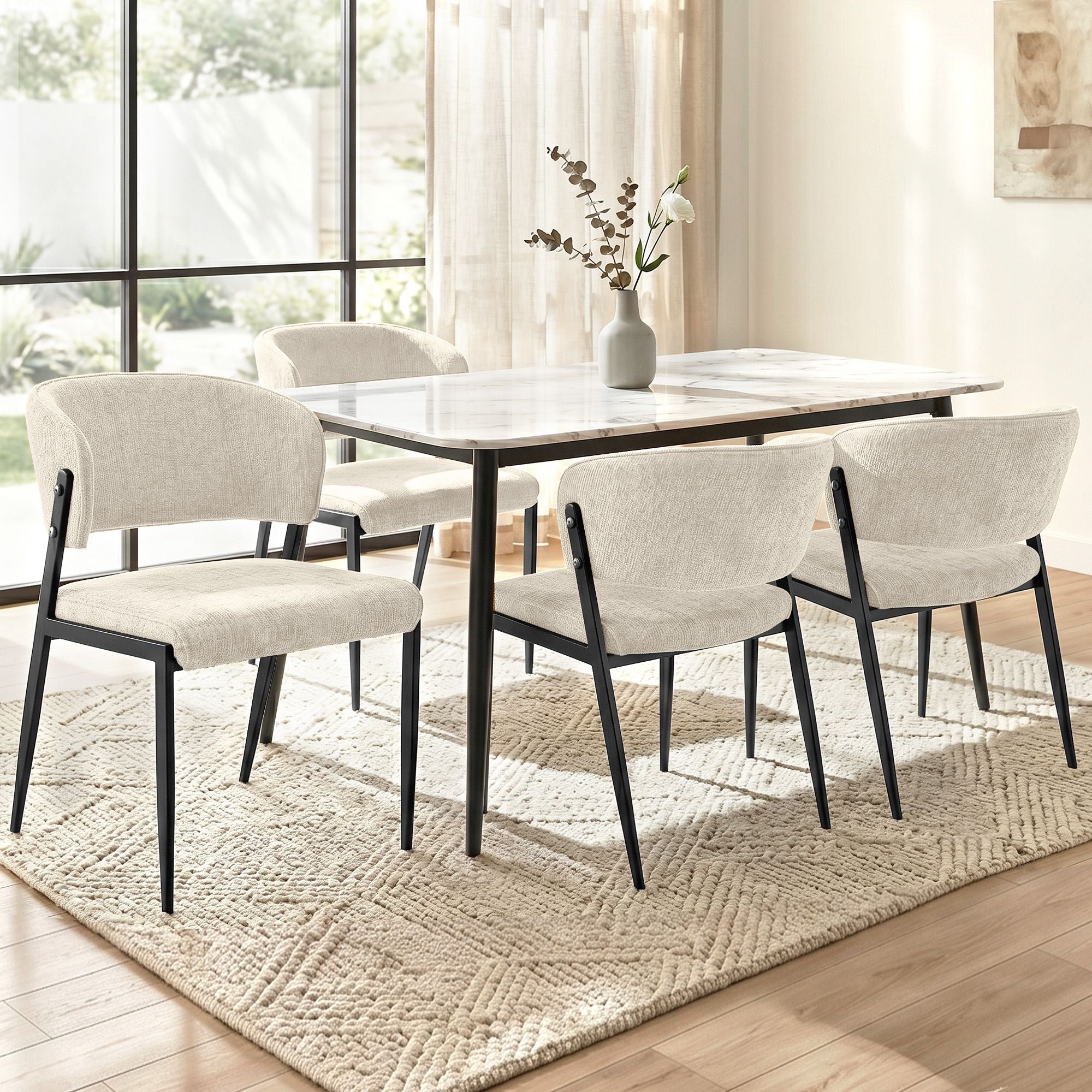 Set of 4 Linen Fabric Upholstered Dining Chairs - Beige - Furniture > Dining > Kitchen & Dining Chairs - Rivercity House & Home Co. (ABN 18 642 972 209) - Affordable Modern Furniture Australia