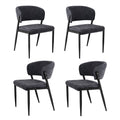 Set of 4 Linen Fabric Upholstered Dining Chairs - Charcoal