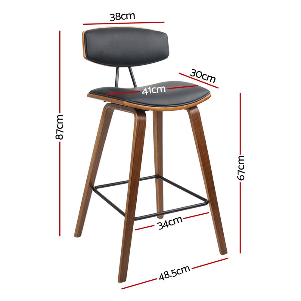 Set of 4 Luxe PU Leather Circular Footrest Bar Stools - Black - Rivercity House & Home Co. (ABN 18 642 972 209) - Affordable Modern Furniture Australia