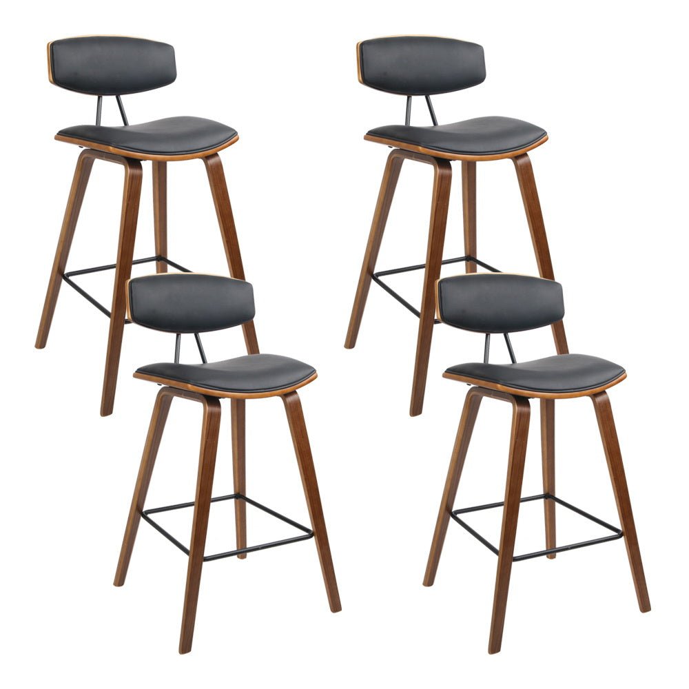 Set of 4 Luxe PU Leather Circular Footrest Bar Stools - Black - Rivercity House & Home Co. (ABN 18 642 972 209) - Affordable Modern Furniture Australia