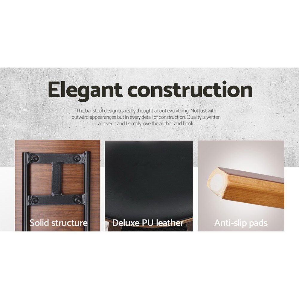 Set of 4 Luxe PU Leather Circular Footrest Bar Stools - Black - Rivercity House & Home Co. (ABN 18 642 972 209) - Affordable Modern Furniture Australia